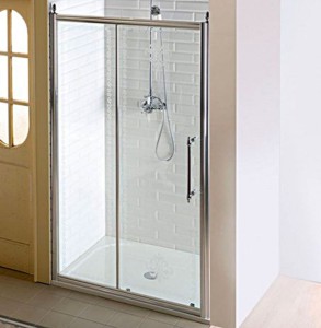 Душевые двери, раздвижные,1400mm, прозрачное стекло с декором, хром