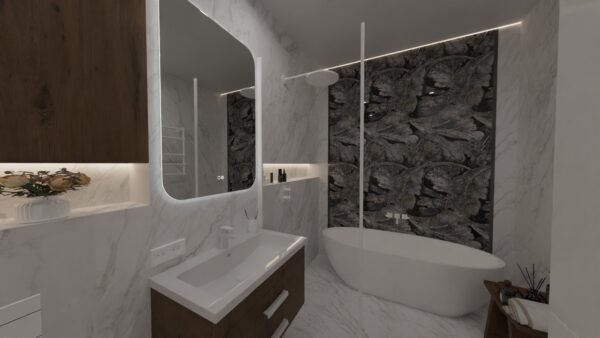 Дизайн ванны с акцентной стеной